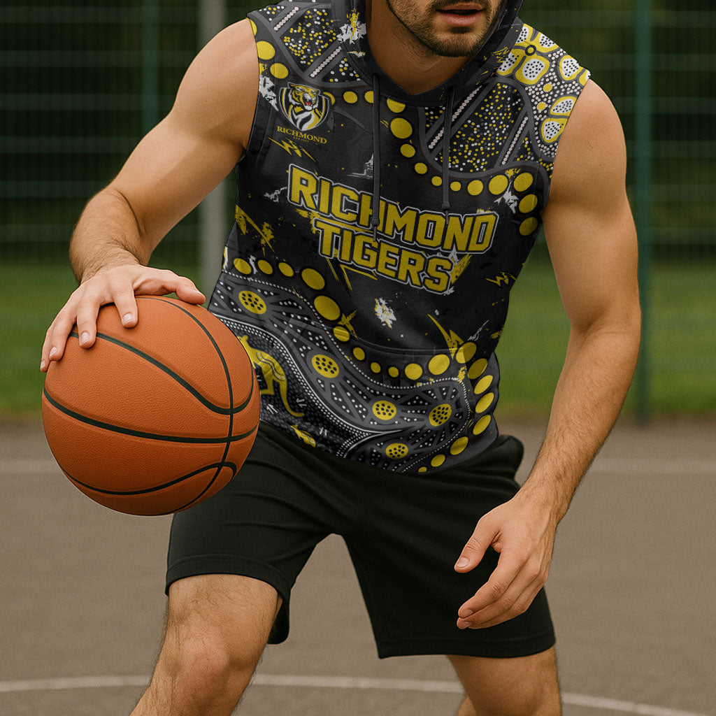 Personalized Richmond Tigers Sleeveless Hoodie Aboriginal Pattern with Graffiti Style