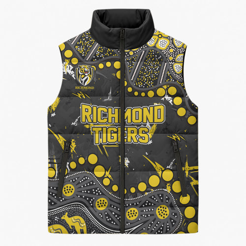 Personalized Richmond Tigers Sleeveless Puffer Jacket Aboriginal Pattern with Graffiti Style