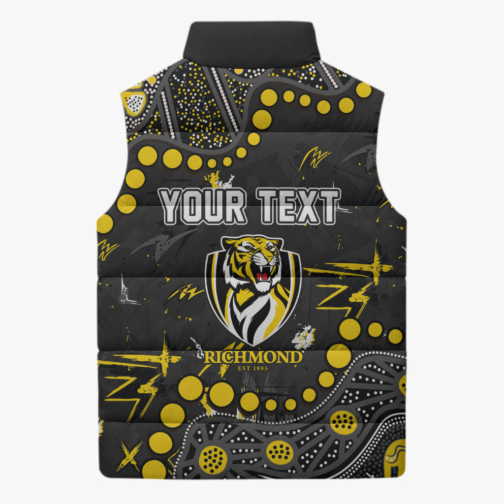 Personalized Richmond Tigers Sleeveless Puffer Jacket Aboriginal Pattern with Graffiti Style