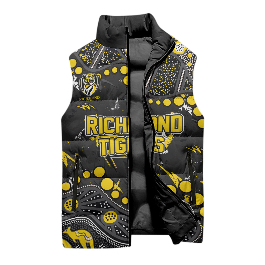 Personalized Richmond Tigers Sleeveless Puffer Jacket Aboriginal Pattern with Graffiti Style