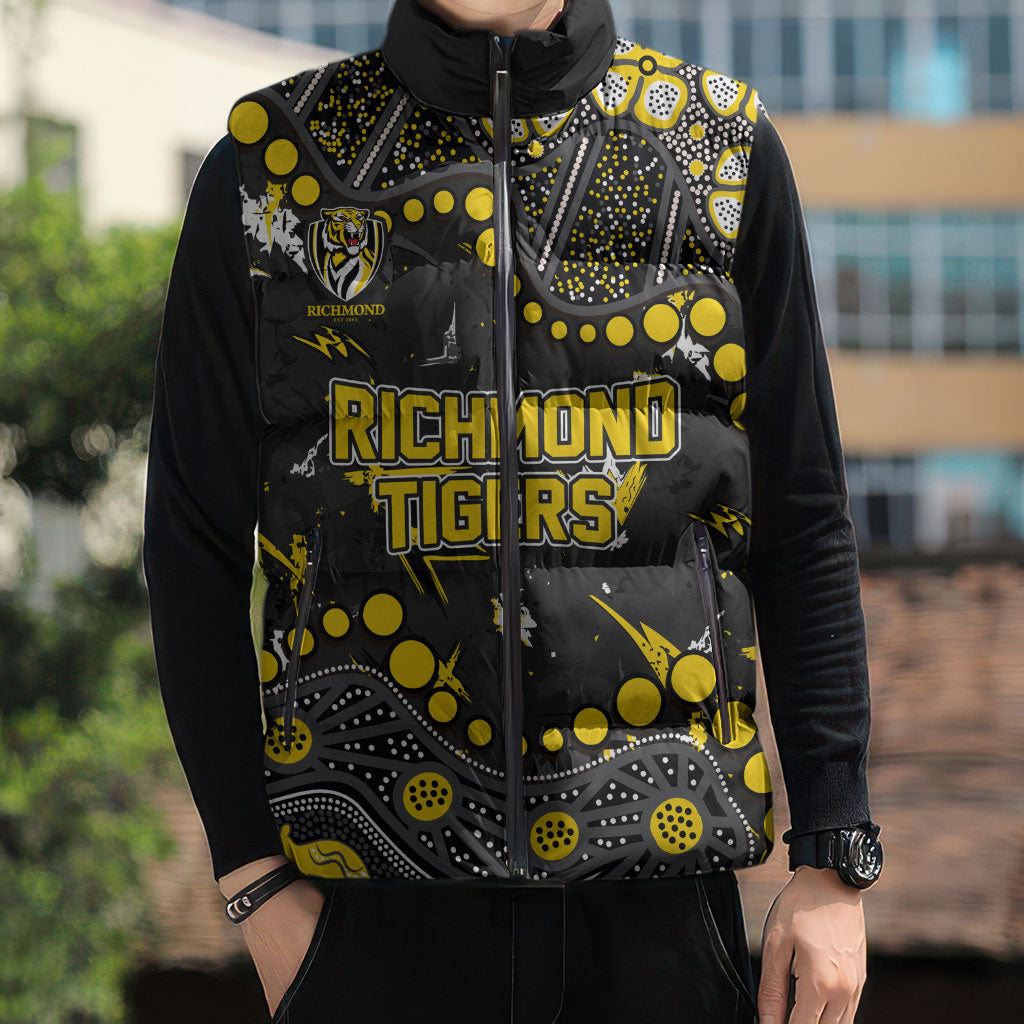 Personalized Richmond Tigers Sleeveless Puffer Jacket Aboriginal Pattern with Graffiti Style