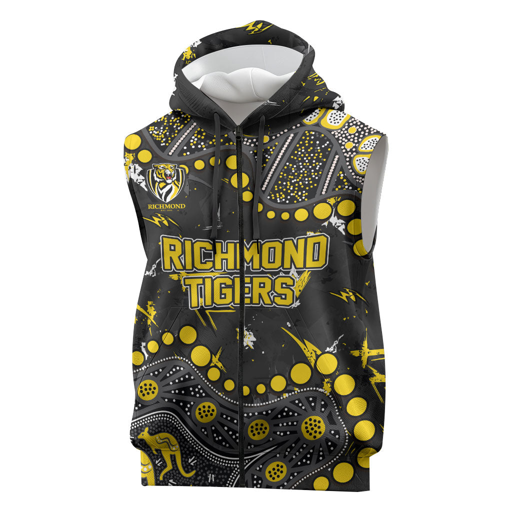 Personalized Richmond Tigers Sleeveless Zip Hoodie Aboriginal Pattern with Graffiti Style