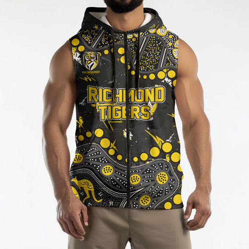 Personalized Richmond Tigers Sleeveless Zip Hoodie Aboriginal Pattern with Graffiti Style