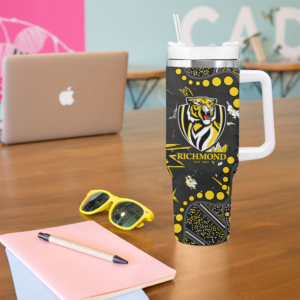 Personalized Richmond Tigers Tumbler With Handle Aboriginal Pattern with Graffiti Style