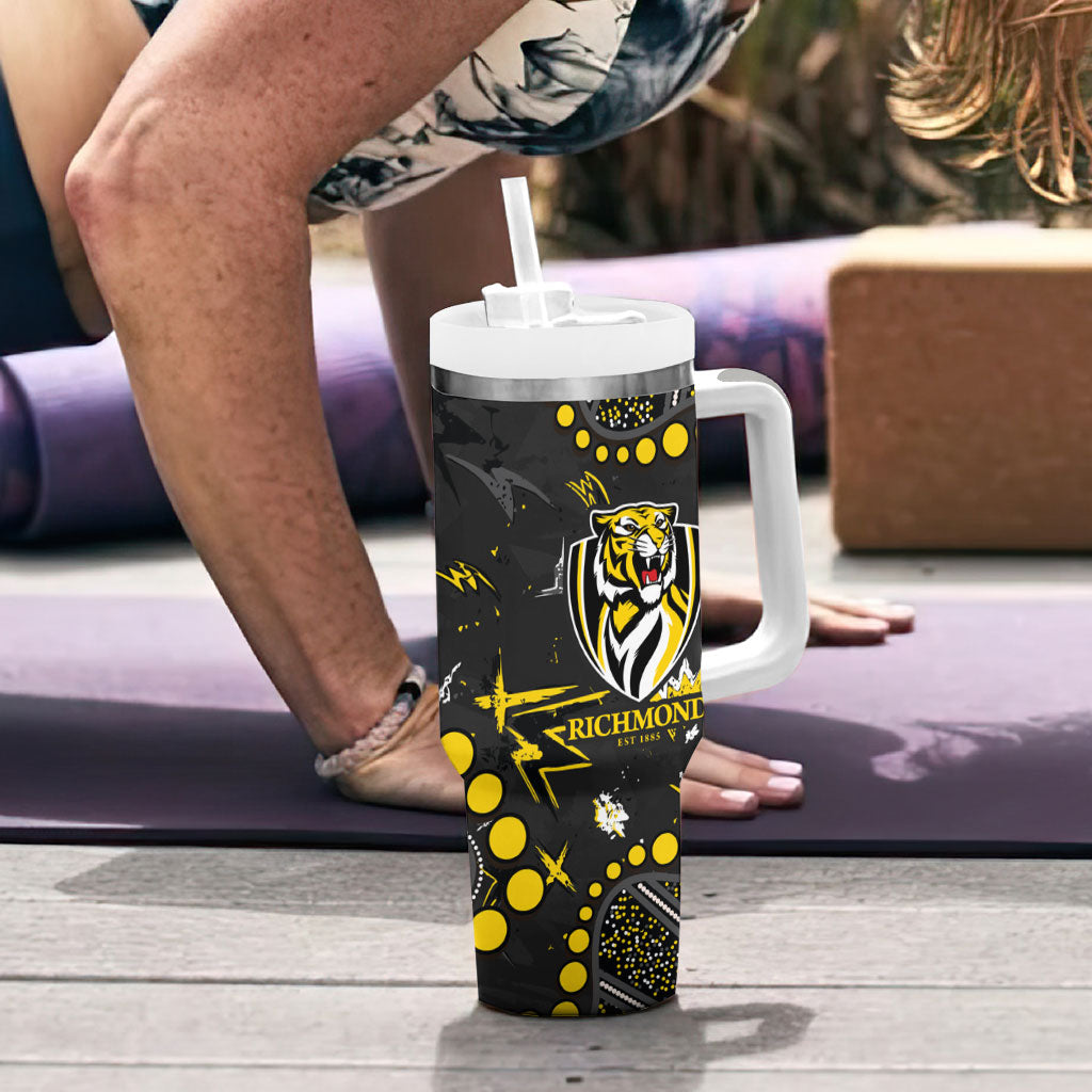 Personalized Richmond Tigers Tumbler With Handle Aboriginal Pattern with Graffiti Style