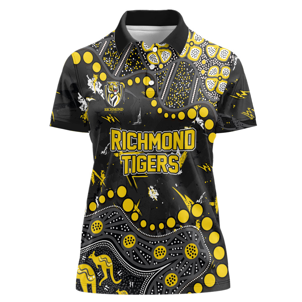 Personalized Richmond Tigers Women Polo Shirt Aboriginal Pattern with Graffiti Style