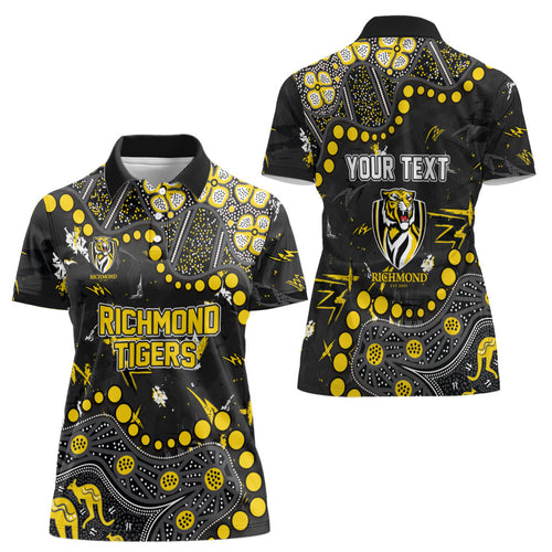 Personalized Richmond Tigers Women Polo Shirt Aboriginal Pattern with Graffiti Style