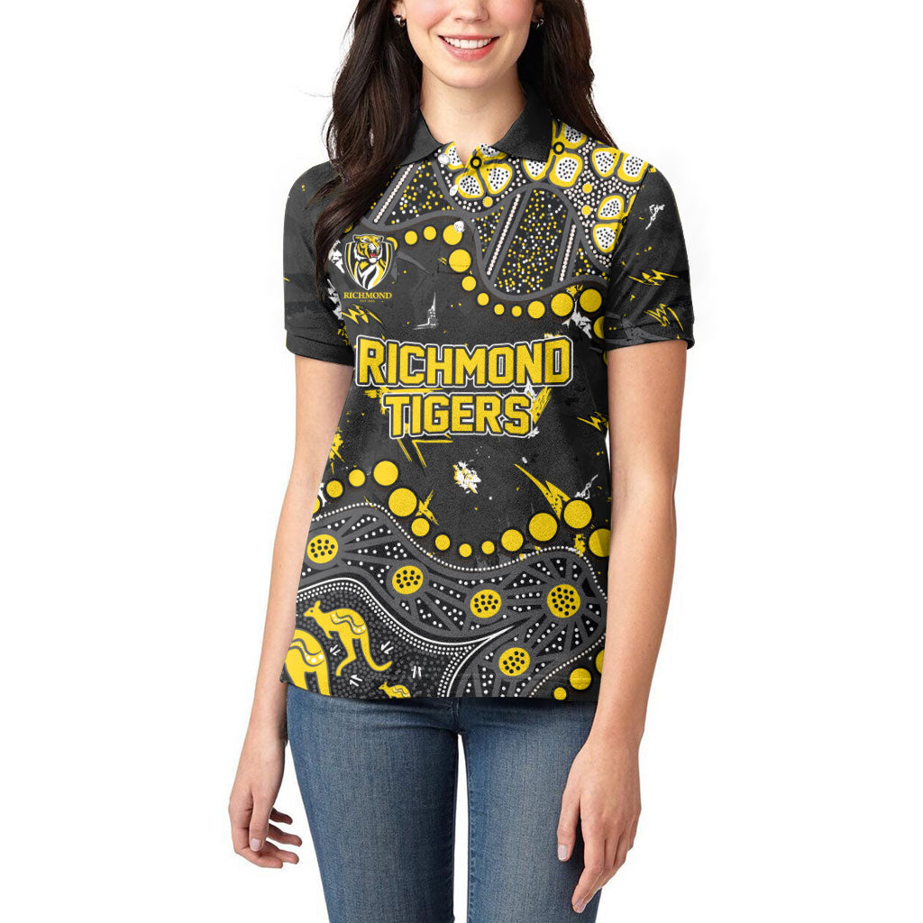 Personalized Richmond Tigers Women Polo Shirt Aboriginal Pattern with Graffiti Style