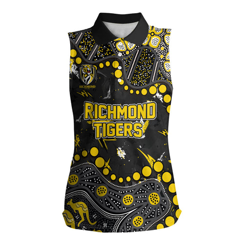 Personalized Richmond Tigers Women Sleeveless Polo Shirt Aboriginal Pattern with Graffiti Style