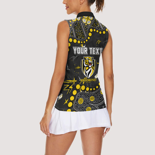 Personalized Richmond Tigers Women Sleeveless Polo Shirt Aboriginal Pattern with Graffiti Style