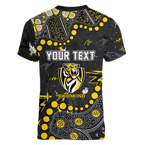 Personalized Richmond Tigers Women V-Neck T-Shirt Aboriginal Pattern with Graffiti Style