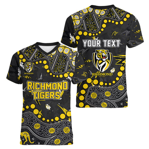 Personalized Richmond Tigers Women V-Neck T-Shirt Aboriginal Pattern with Graffiti Style