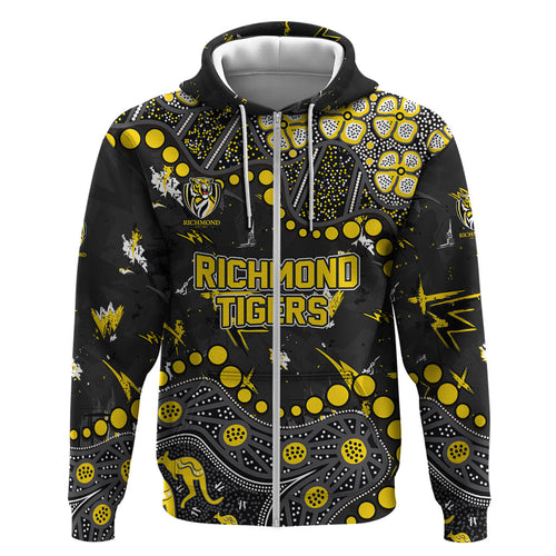 Personalized Richmond Tigers Zip Hoodie Aboriginal Pattern with Graffiti Style