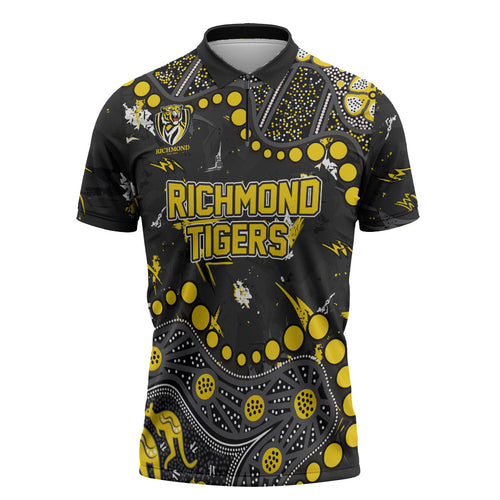 Personalized Richmond Tigers Zipper Polo Shirt Aboriginal Pattern with Graffiti Style