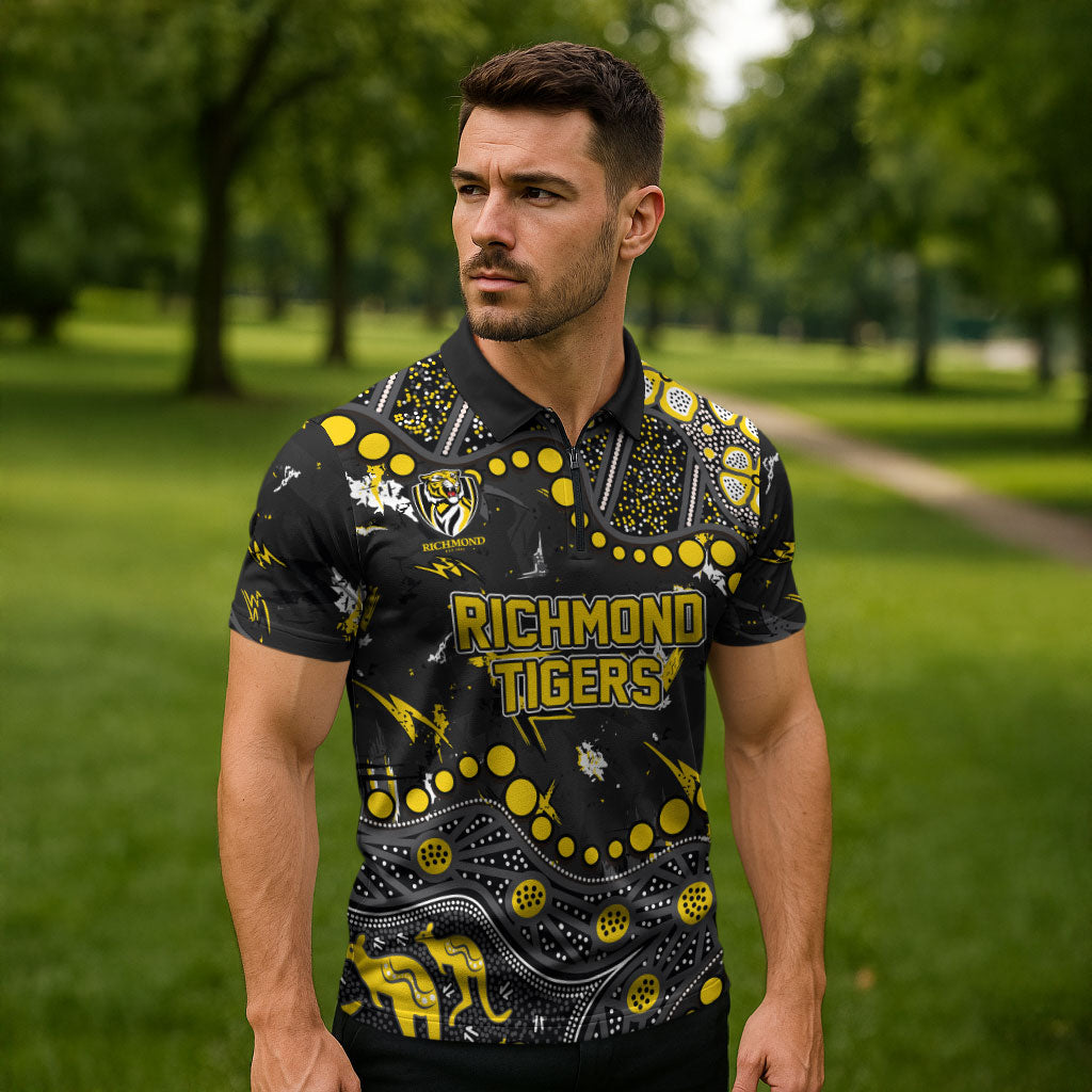 Personalized Richmond Tigers Zipper Polo Shirt Aboriginal Pattern with Graffiti Style