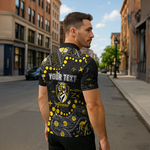 Personalized Richmond Tigers Zipper Polo Shirt Aboriginal Pattern with Graffiti Style