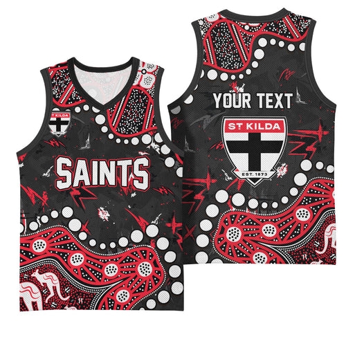 Personalized St Kilda Saints Basketball Jersey Aboriginal Pattern with Graffiti Style