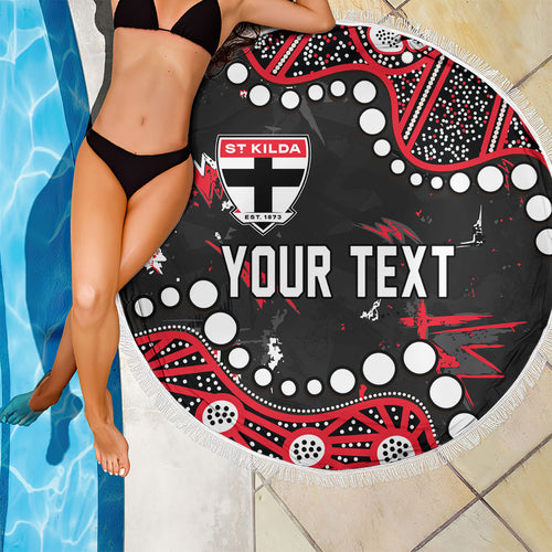 Personalized St Kilda Saints Beach Blanket Aboriginal Pattern with Graffiti Style