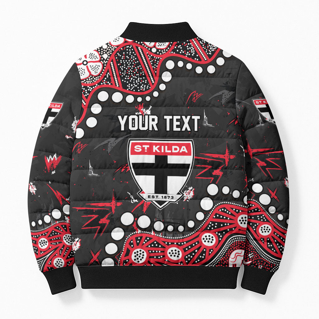 Personalized St Kilda Saints Bomber Puffer Jacket Aboriginal Pattern with Graffiti Style