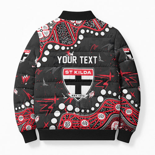 Personalized St Kilda Saints Bomber Puffer Jacket Aboriginal Pattern with Graffiti Style