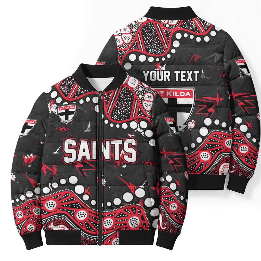 Personalized St Kilda Saints Bomber Puffer Jacket Aboriginal Pattern with Graffiti Style