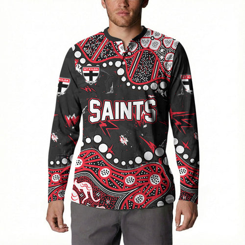 Personalized St Kilda Saints Button Sweatshirt Aboriginal Pattern with Graffiti Style