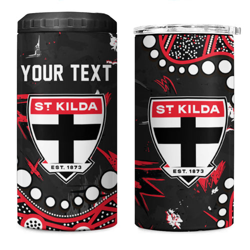 Personalized St Kilda Saints 4 in 1 Can Cooler Tumbler Aboriginal Pattern with Graffiti Style