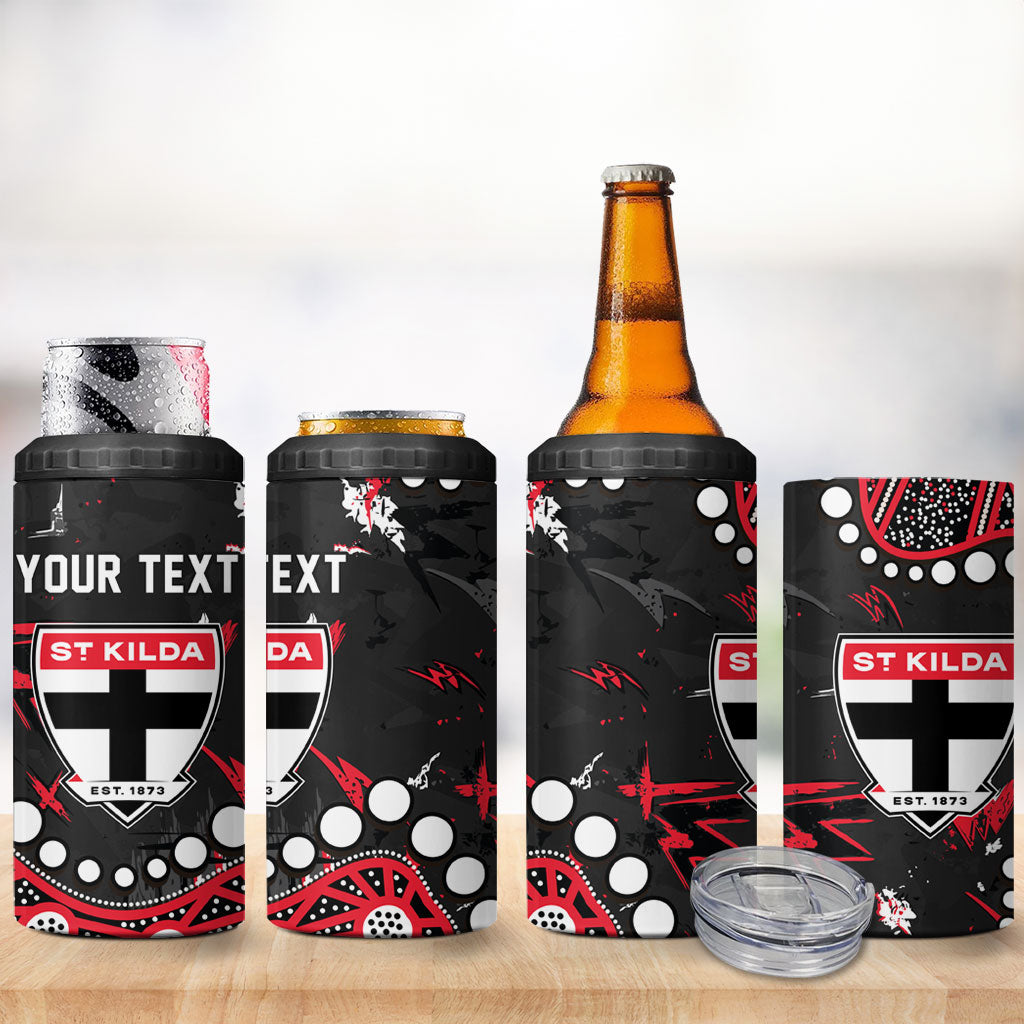 Personalized St Kilda Saints 4 in 1 Can Cooler Tumbler Aboriginal Pattern with Graffiti Style