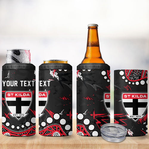 Personalized St Kilda Saints 4 in 1 Can Cooler Tumbler Aboriginal Pattern with Graffiti Style