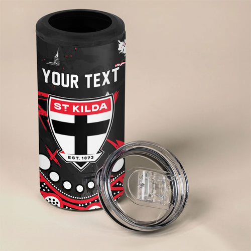 Personalized St Kilda Saints 4 in 1 Can Cooler Tumbler Aboriginal Pattern with Graffiti Style