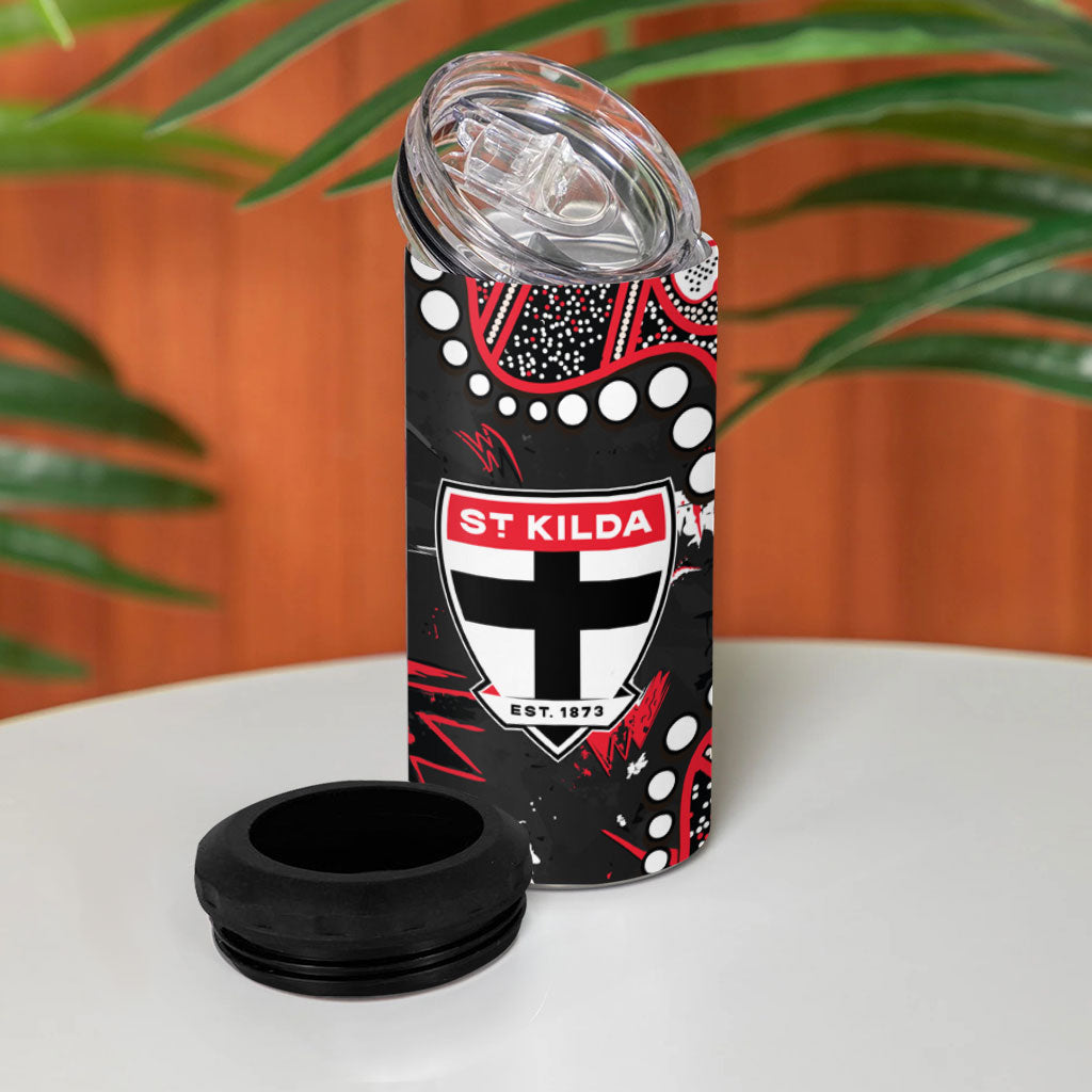 Personalized St Kilda Saints 4 in 1 Can Cooler Tumbler Aboriginal Pattern with Graffiti Style