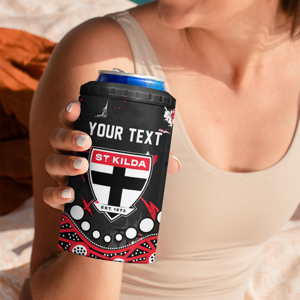 Personalized St Kilda Saints 4 in 1 Can Cooler Tumbler Aboriginal Pattern with Graffiti Style