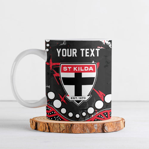 Personalized St Kilda Saints Ceramic Mug Aboriginal Pattern with Graffiti Style