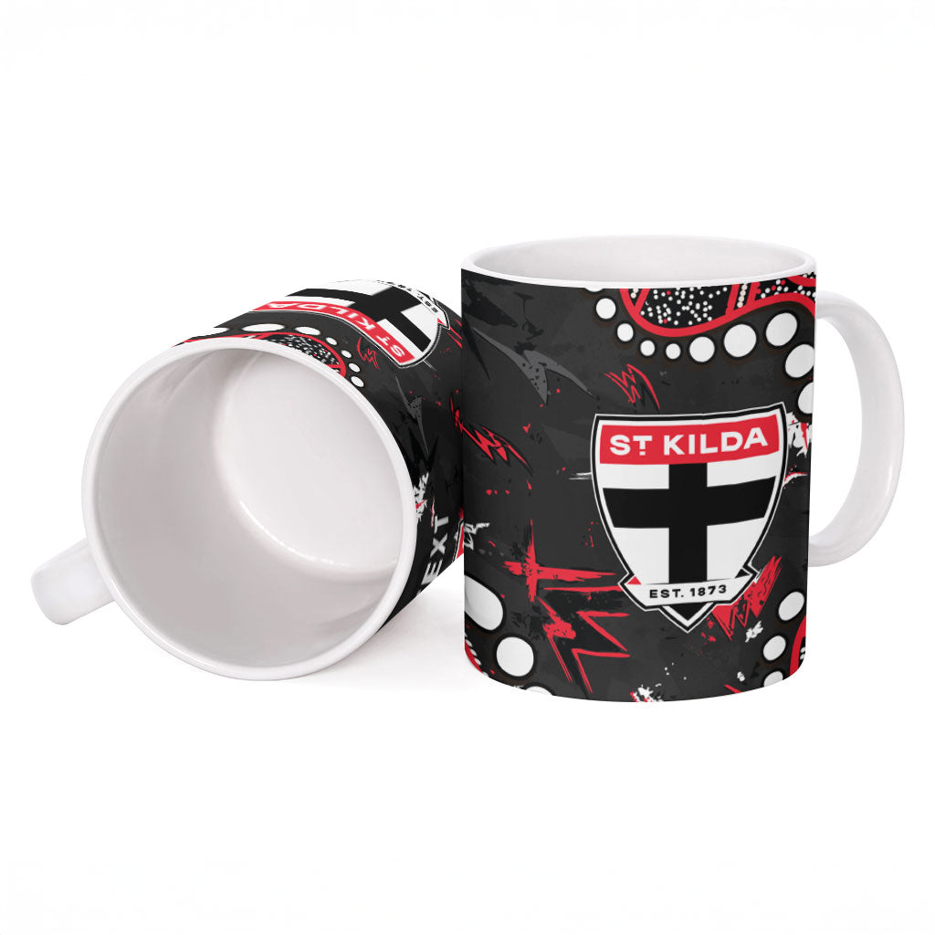 Personalized St Kilda Saints Ceramic Mug Aboriginal Pattern with Graffiti Style