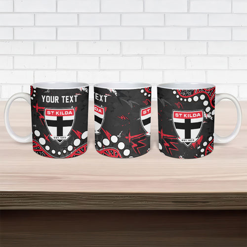 Personalized St Kilda Saints Ceramic Mug Aboriginal Pattern with Graffiti Style