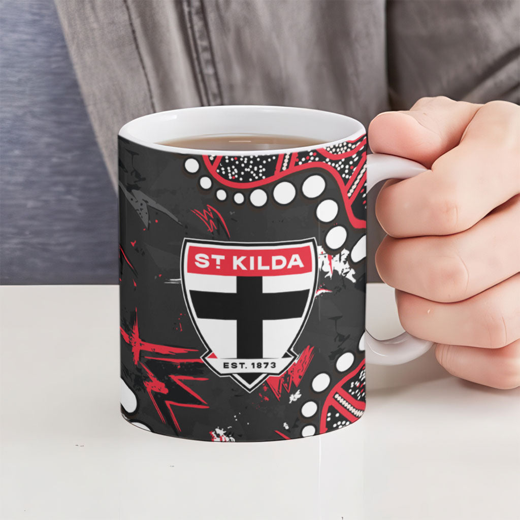 Personalized St Kilda Saints Ceramic Mug Aboriginal Pattern with Graffiti Style