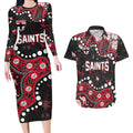 Personalized St Kilda Saints Couples Matching Long Sleeve Bodycon Dress and Hawaiian Shirt Aboriginal Pattern with Graffiti Style