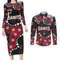 Personalized St Kilda Saints Couples Matching Long Sleeve Bodycon Dress and Long Sleeve Button Shirt Aboriginal Pattern with Graffiti Style