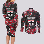 Personalized St Kilda Saints Couples Matching Long Sleeve Bodycon Dress and Long Sleeve Button Shirt Aboriginal Pattern with Graffiti Style