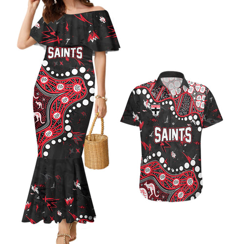 Personalized St Kilda Saints Couples Matching Mermaid Dress and Hawaiian Shirt Aboriginal Pattern with Graffiti Style
