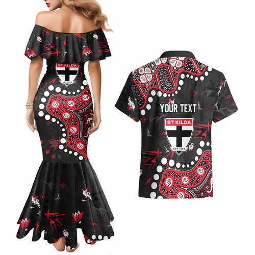 Personalized St Kilda Saints Couples Matching Mermaid Dress and Hawaiian Shirt Aboriginal Pattern with Graffiti Style
