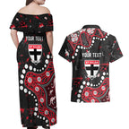 Personalized St Kilda Saints Couples Matching Off Shoulder Maxi Dress and Hawaiian Shirt Aboriginal Pattern with Graffiti Style