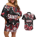 Personalized St Kilda Saints Couples Matching Off Shoulder Short Dress and Hawaiian Shirt Aboriginal Pattern with Graffiti Style