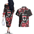 Personalized St Kilda Saints Couples Matching Off The Shoulder Long Sleeve Dress and Hawaiian Shirt Aboriginal Pattern with Graffiti Style