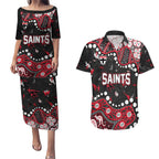 Personalized St Kilda Saints Couples Matching Puletasi and Hawaiian Shirt Aboriginal Pattern with Graffiti Style
