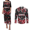 Personalized St Kilda Saints Couples Matching Puletasi and Long Sleeve Button Shirt Aboriginal Pattern with Graffiti Style