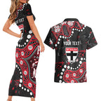Personalized St Kilda Saints Couples Matching Short Sleeve Bodycon Dress and Hawaiian Shirt Aboriginal Pattern with Graffiti Style