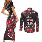 Personalized St Kilda Saints Couples Matching Short Sleeve Bodycon Dress and Long Sleeve Button Shirt Aboriginal Pattern with Graffiti Style