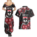 Personalized St Kilda Saints Couples Matching Summer Maxi Dress and Hawaiian Shirt Aboriginal Pattern with Graffiti Style