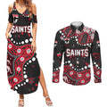 Personalized St Kilda Saints Couples Matching Summer Maxi Dress and Long Sleeve Button Shirt Aboriginal Pattern with Graffiti Style